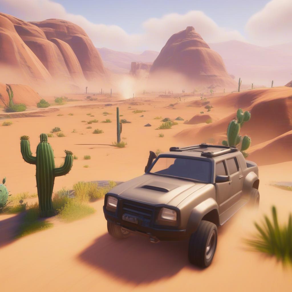 Fortnite Car Driving on Desert Road